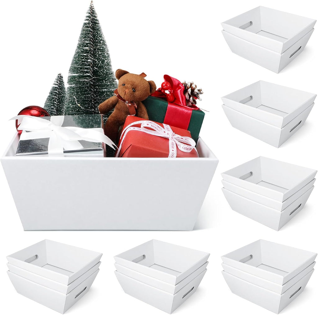 Fainne 16 Pcs Extra Large Empty Baskets for Gifts 12x10 Inch White Cardboard Gifts Baskets Trays with Handles for Christmas Birthday Thanksgiving Valentines Wedding Holiday Party Supplies