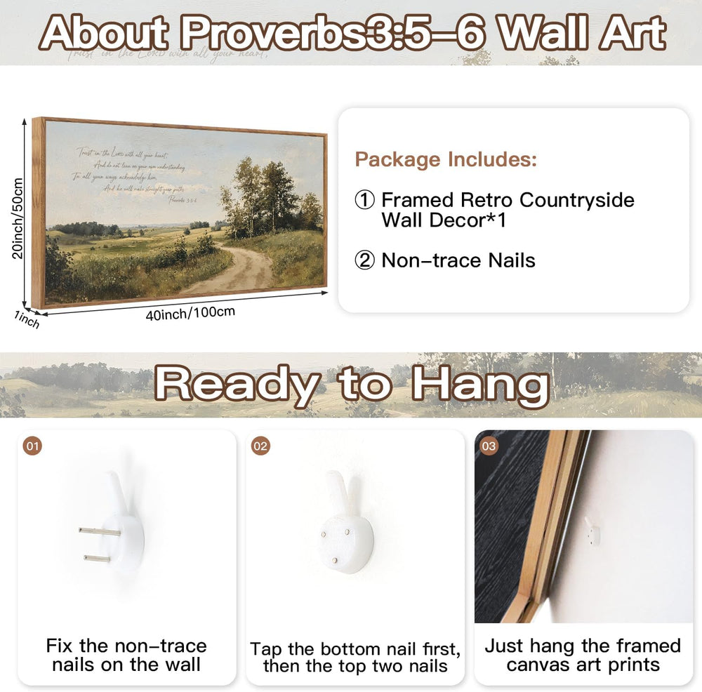 CHDITB Proverbs 3:5-6 Trust In The Lord Framed Canvas Wall Art 40x20 Inch