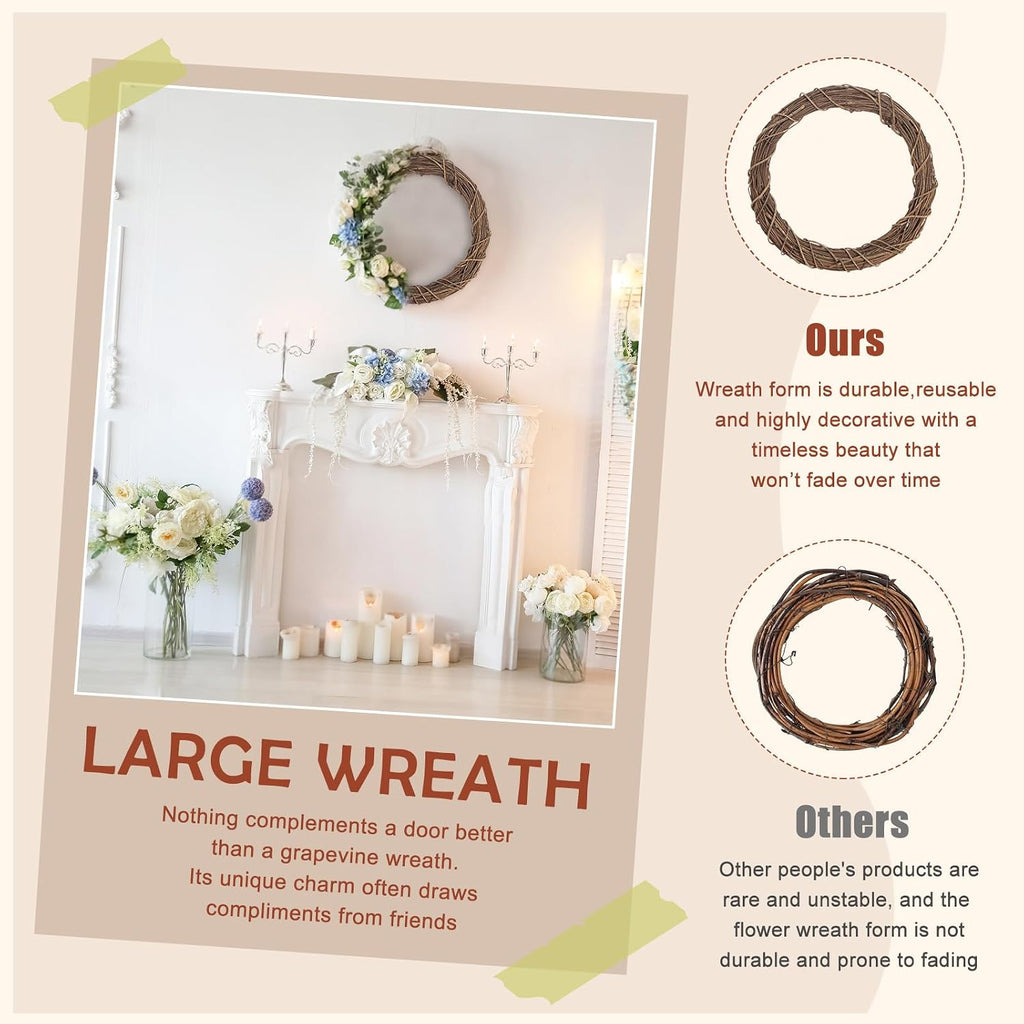 14 inch natural bare grapevine wreath, rustic twig, side view