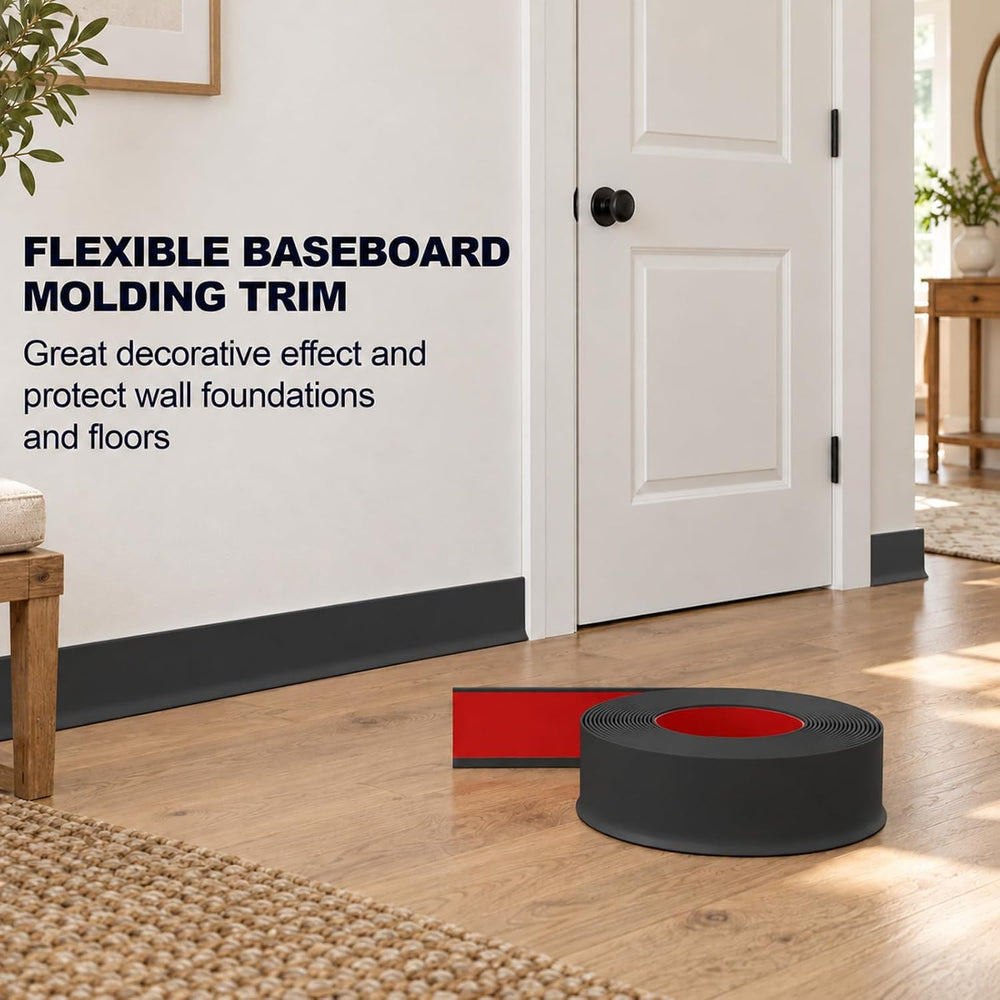 Vinyl Baseboard Molding 4 inch, Peel and Stick Cover Base molding, Black