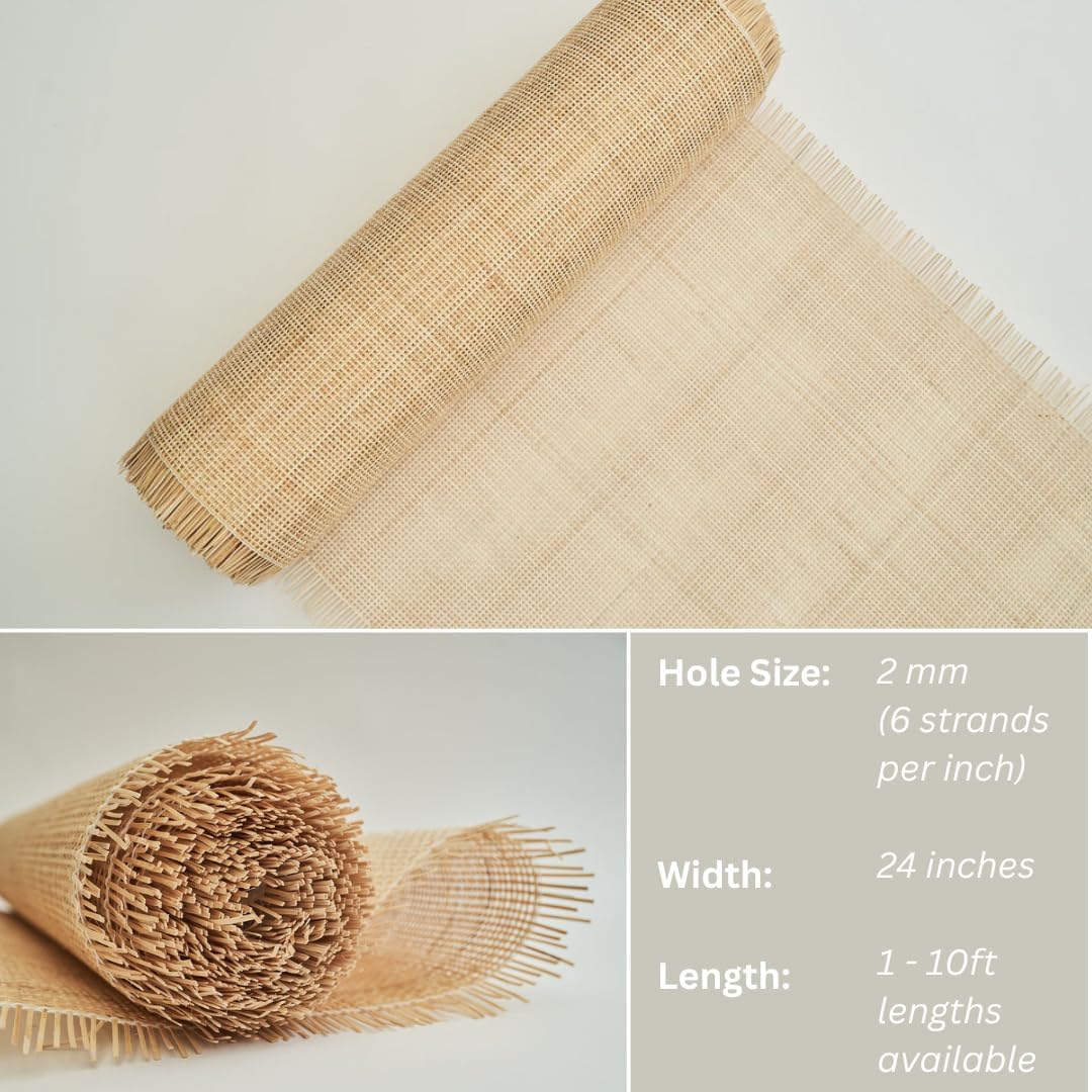 rattan cane webbing roll 24" x 24” square, close-up detail