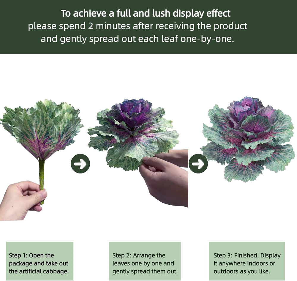 2 Pack 11.8″ Fall Faux Cabbage for Outdoor Planters Porch/Garden/Yard Decor