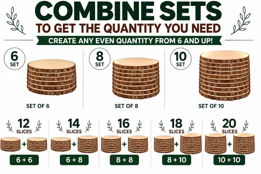 set of 8 large (11-12) inch rustic wood showing dimensions