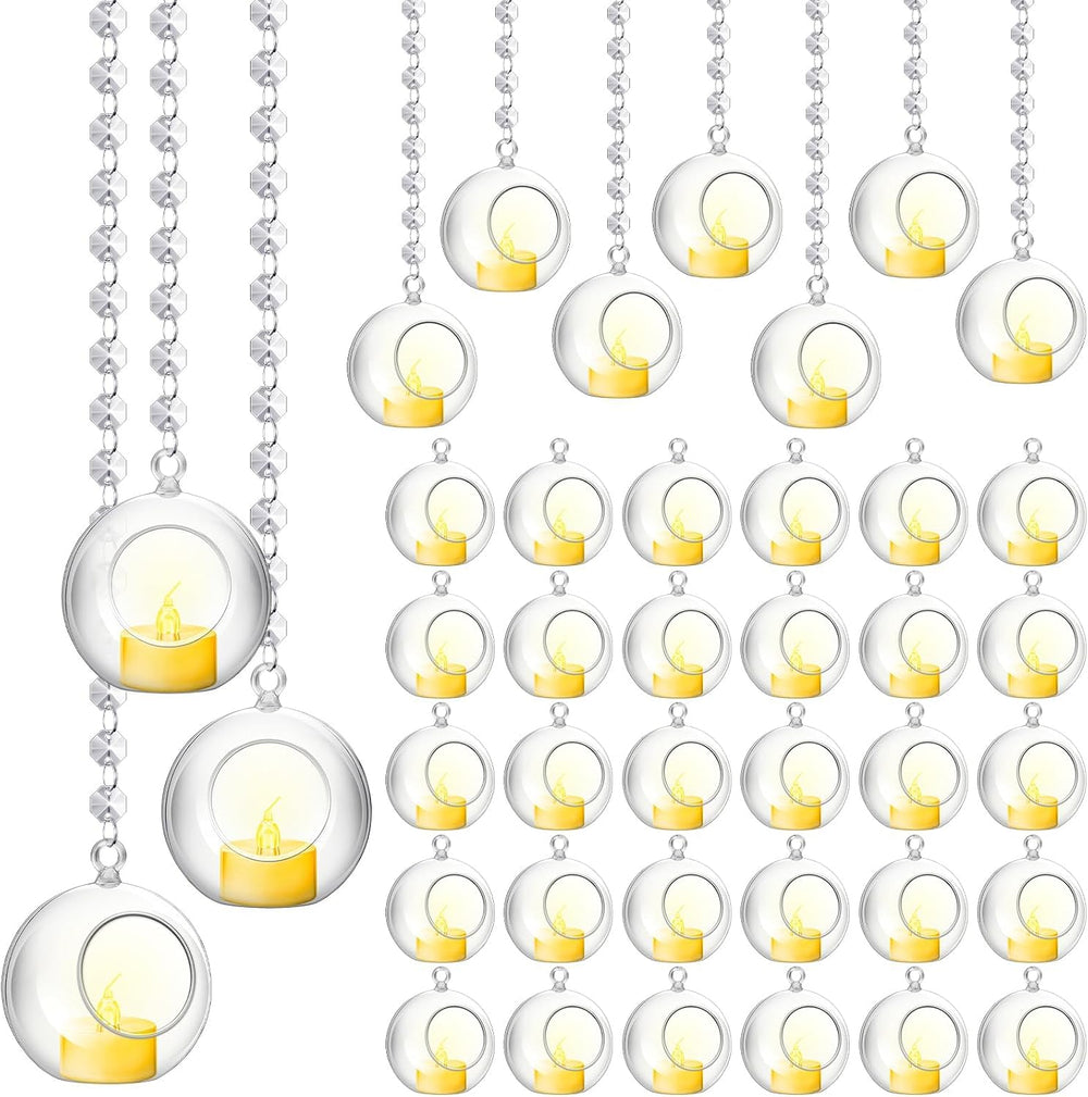 Booson 100 Pcs Hanging Candle Holder Glass Globes Orbs with Crystal 3.15'...