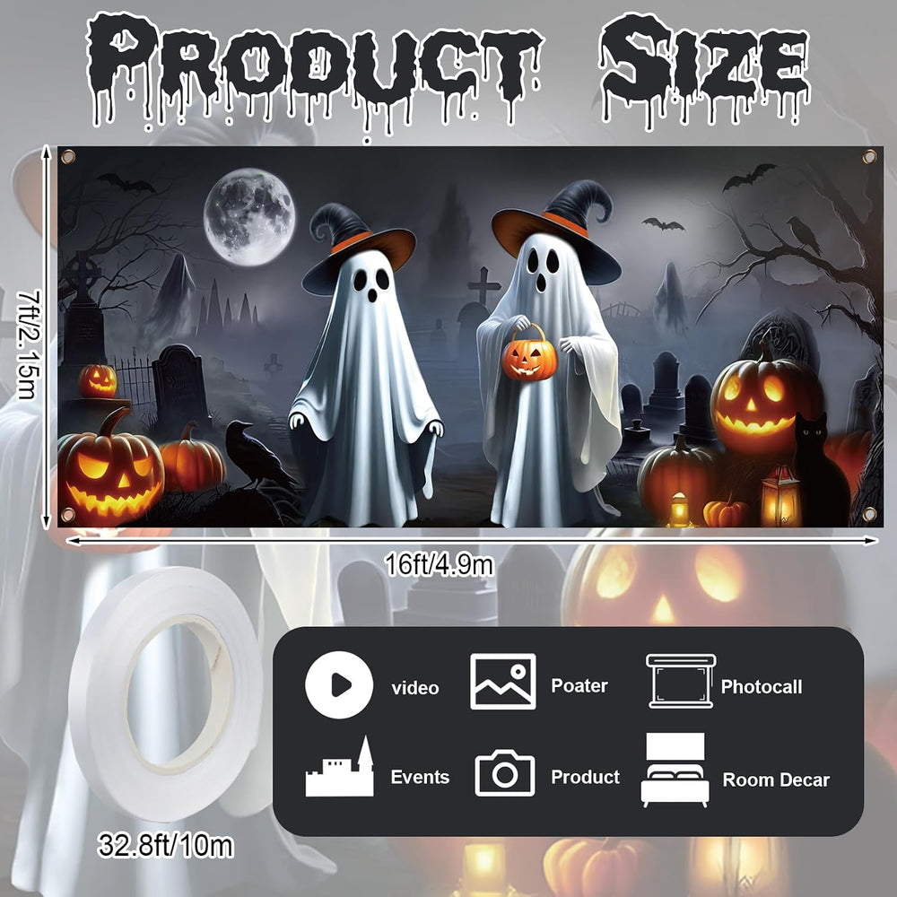 Preboun Halloween Ghost Garage Door Cover Banner 7 X 16 ft Spooky Outdoor
