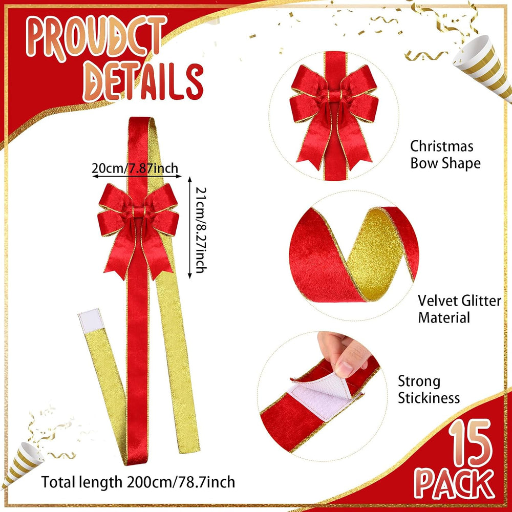 XunYee 15 Pcs Glitter Large Christmas Cabinet Ribbons Bows,Red