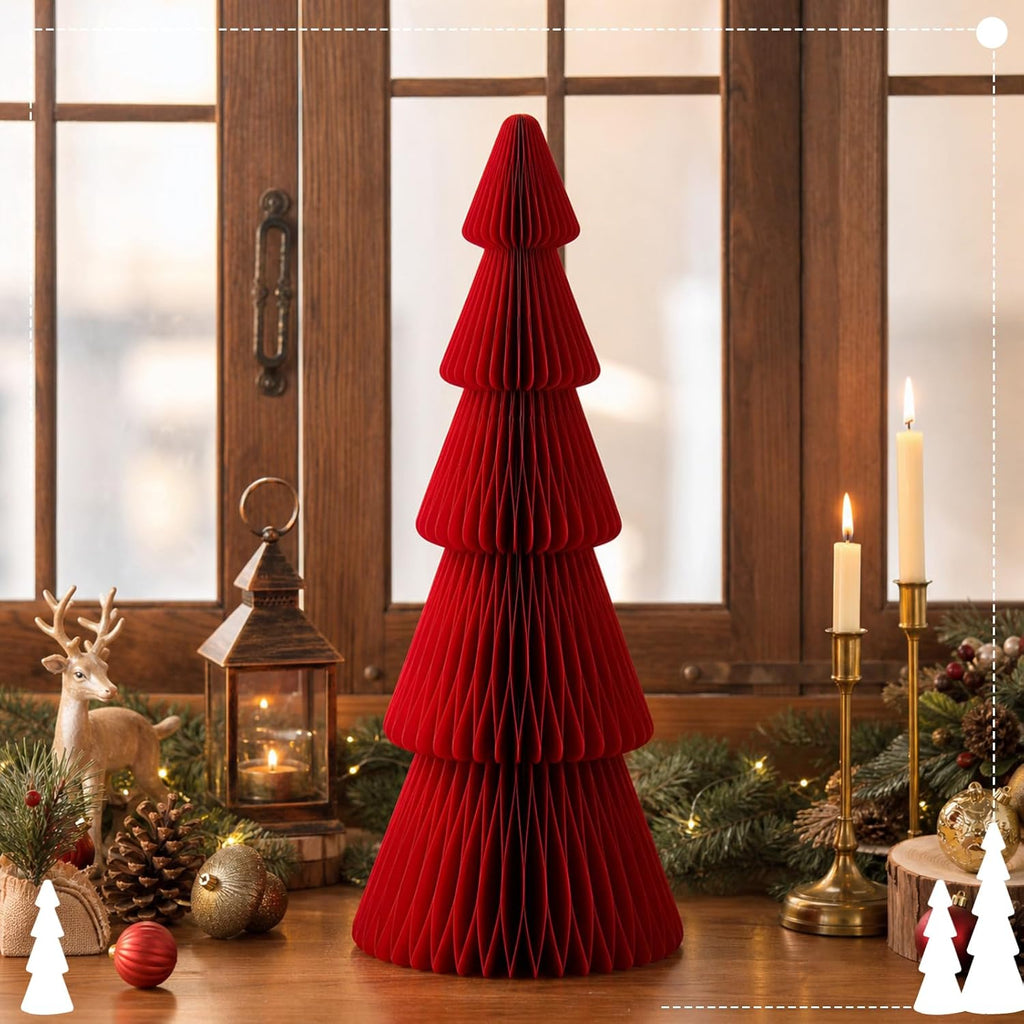 Fullhawl 3ft Red 3D Honeycomb Extra Large Paper Christmas Tree Folding