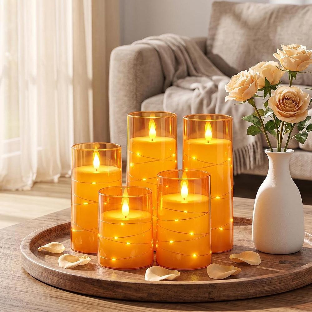 Homemory Halloween Flameless Candles, Orange LED Pillar Candles, Fall Decor