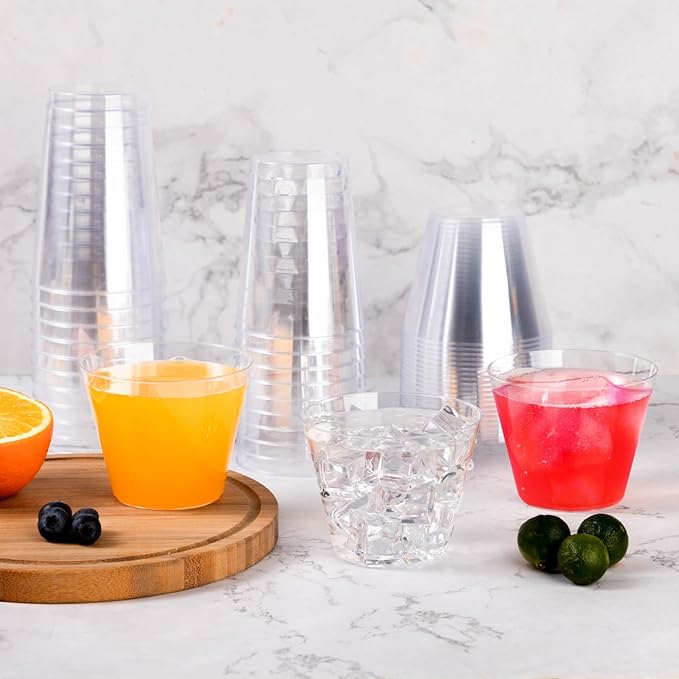 Goodluck 200PCS 10oz Clear Plastic Cups for Party, Disposable Clear Plastic Cups, Cocktail Glasses for Wedding Thanksgiving, Christmas, and Parties
