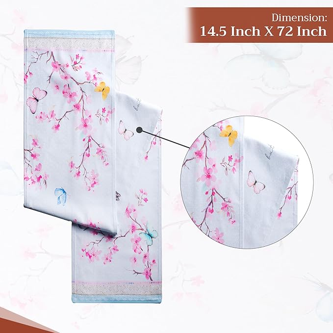 Maison d' Hermine Table Runner 100% Cotton Double Layer Table Runners 72 inches Long Decorative for Home Kitchen Dining Party Wedding Bridal Shower Spring Summer (Blossoms in Spring, 14.50" x 72")
