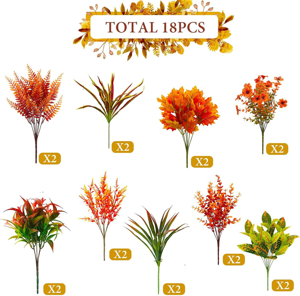 Artificial Plants with Fall Leaves,18Pcs Fake Greenery Stems Autumn Flowers f...