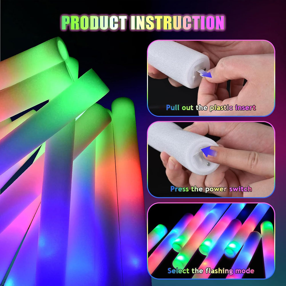 30pcs Foam Light up Sticks Bulk, Glow in the Dark Party Supplies with 3 Flash...
