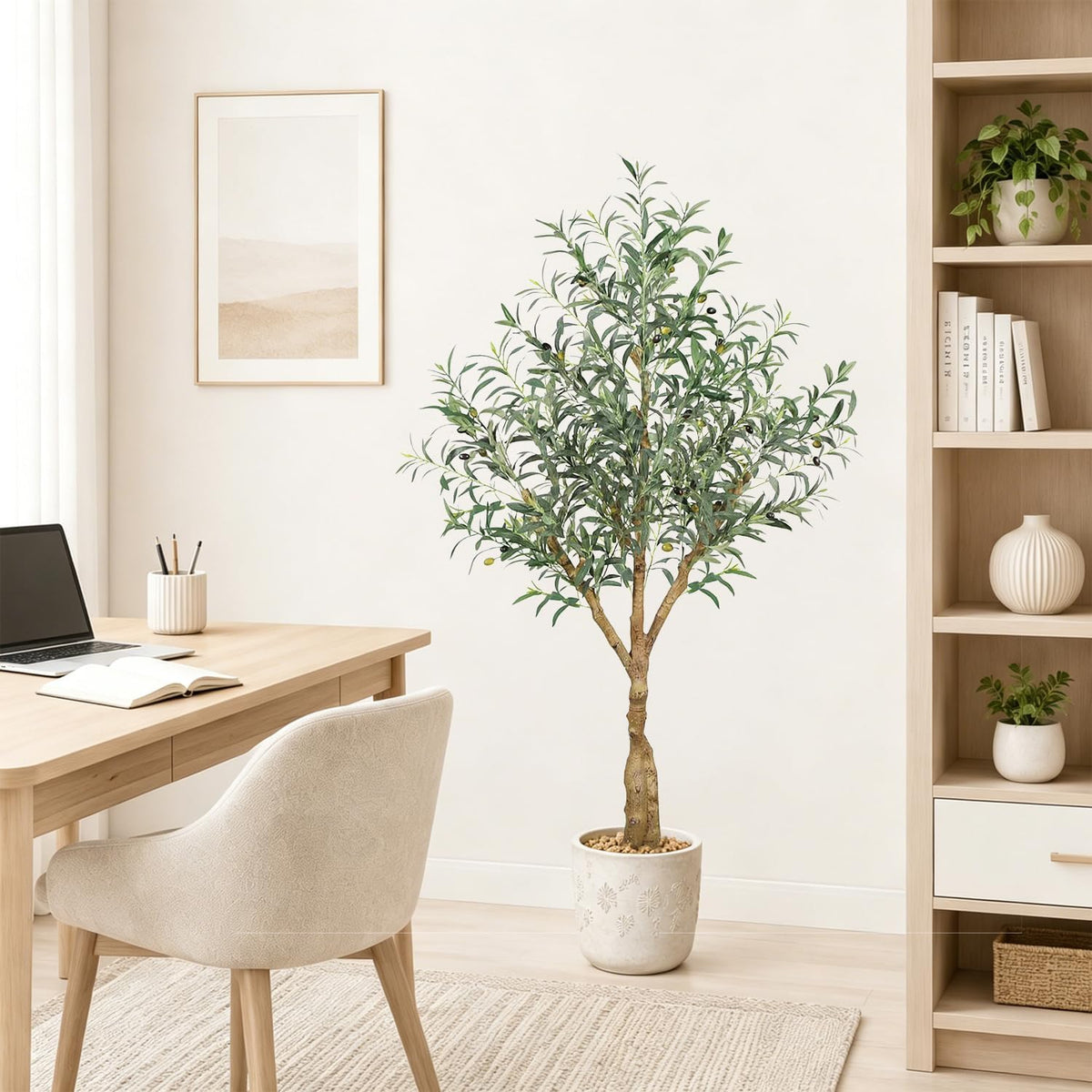 Olive Trees Artificial Indoor, 5FT Tall Faux Olive Tree with Lush Leaves and Lifelike Fruits, Artificial Plants in Sturdy Pot for Indoor Home Office Living Room Decor