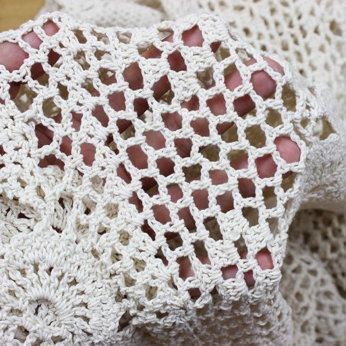 KEPSWET Cotton Handmade Crochet Lace Table Runner White Rectangle Coffee Table Dresser Decor (14x84 inch)