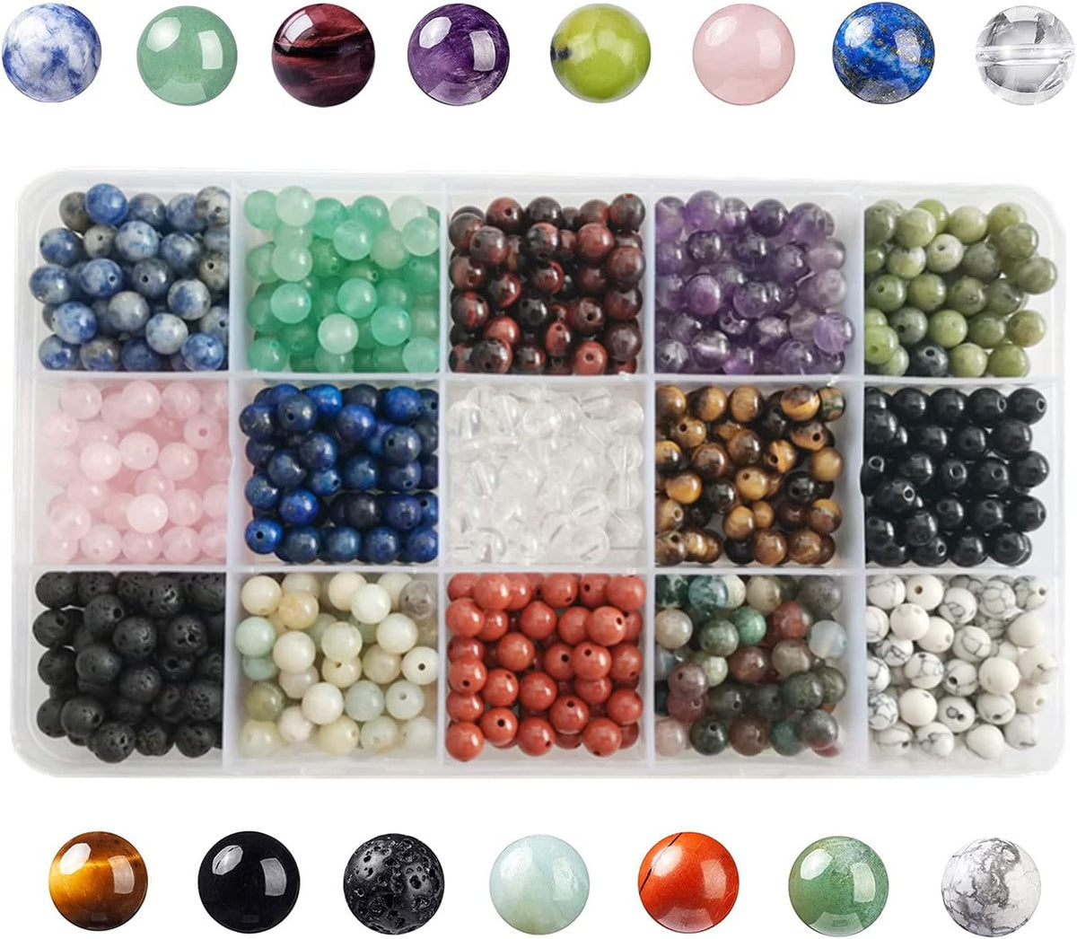 750pcs 6mm Natural Stone Beads Crystal Bracelet Jewelry Making Kit,15C