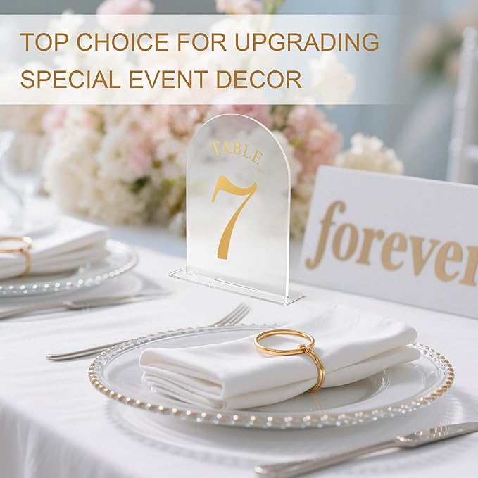 Wedding Table Numbers 1-10 Clear Acrylic Seating Number Signs for Weddings Reception Anniversary Party Decor Seat Number for Tables with Elegant Gold Lettering