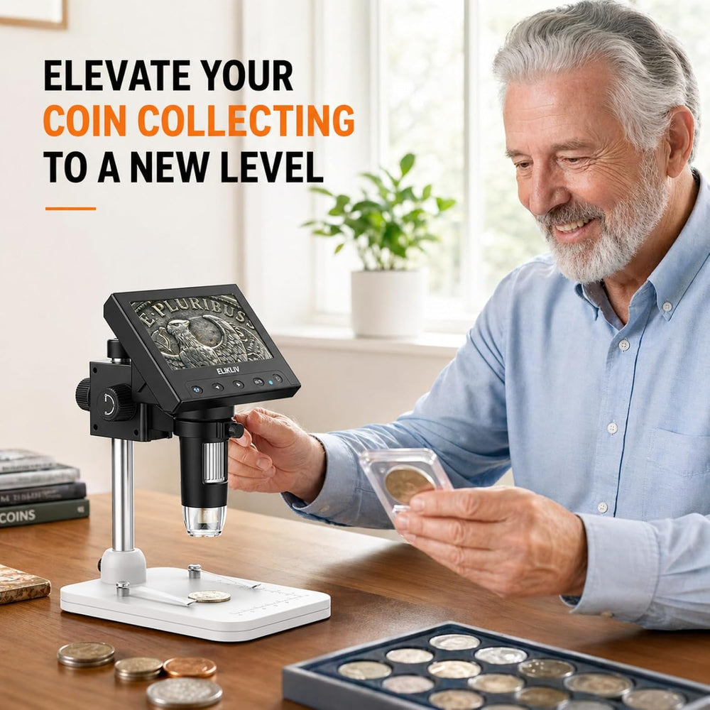 Elikliv Microscope, Digital Coin Microscope 1000x with Lights, EDM4, 4.3'...