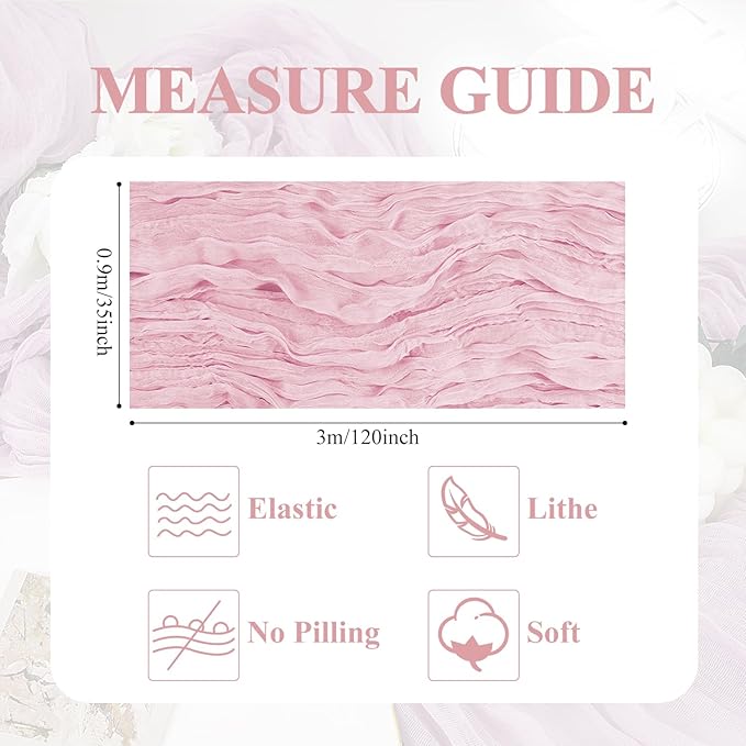 Asee'm 12pcs Cheesecloth Table Runner 120 Inches Blushing Pink Boho Gauze Cheese Cloth Runner 10FT Rustic Sheer Table Runners for Summer Wedding Baby Shower Holiday Party Decoration