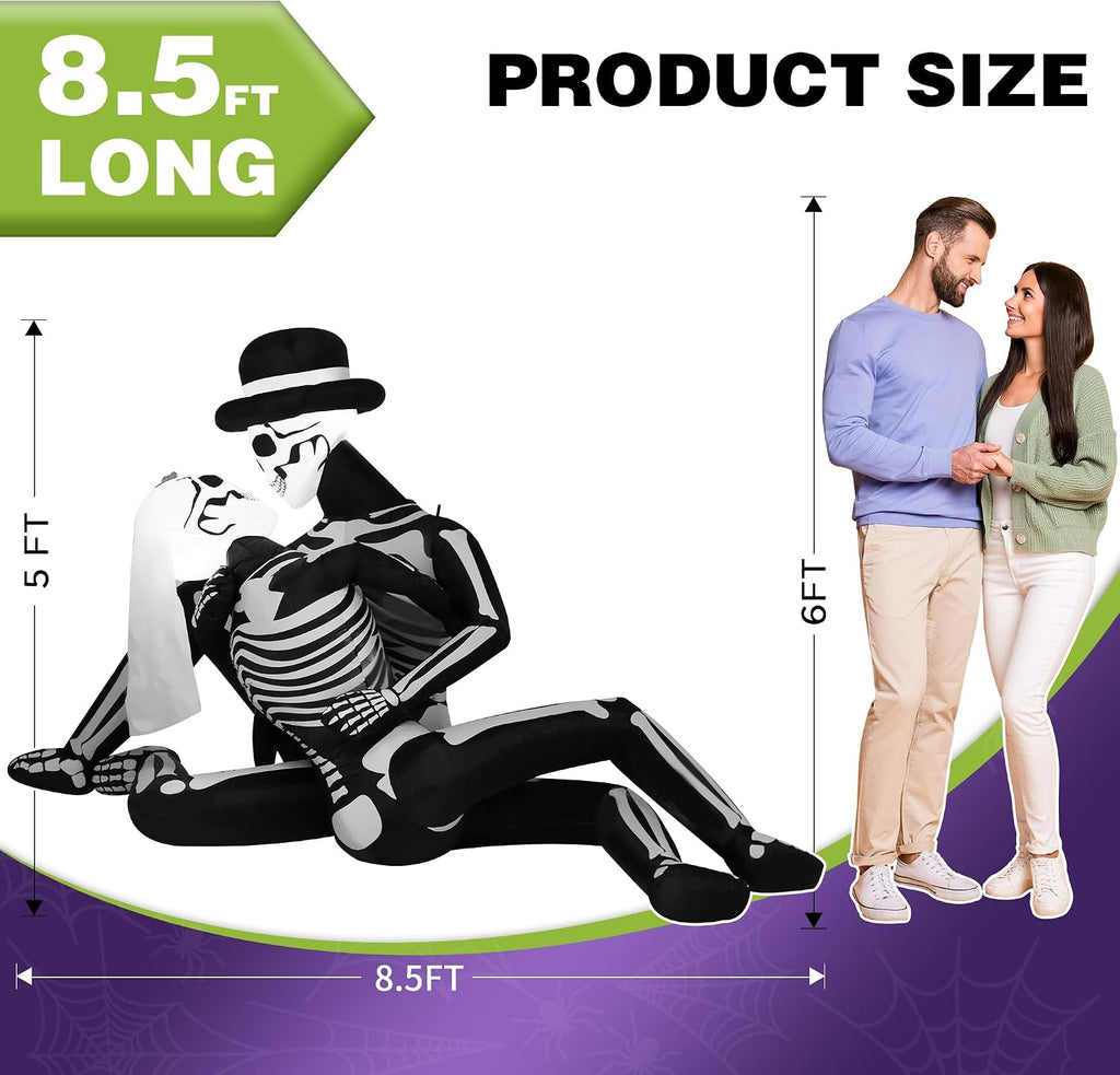 zpisf 8.5 ft giant halloween inflatables cuddling skeleton shown in use