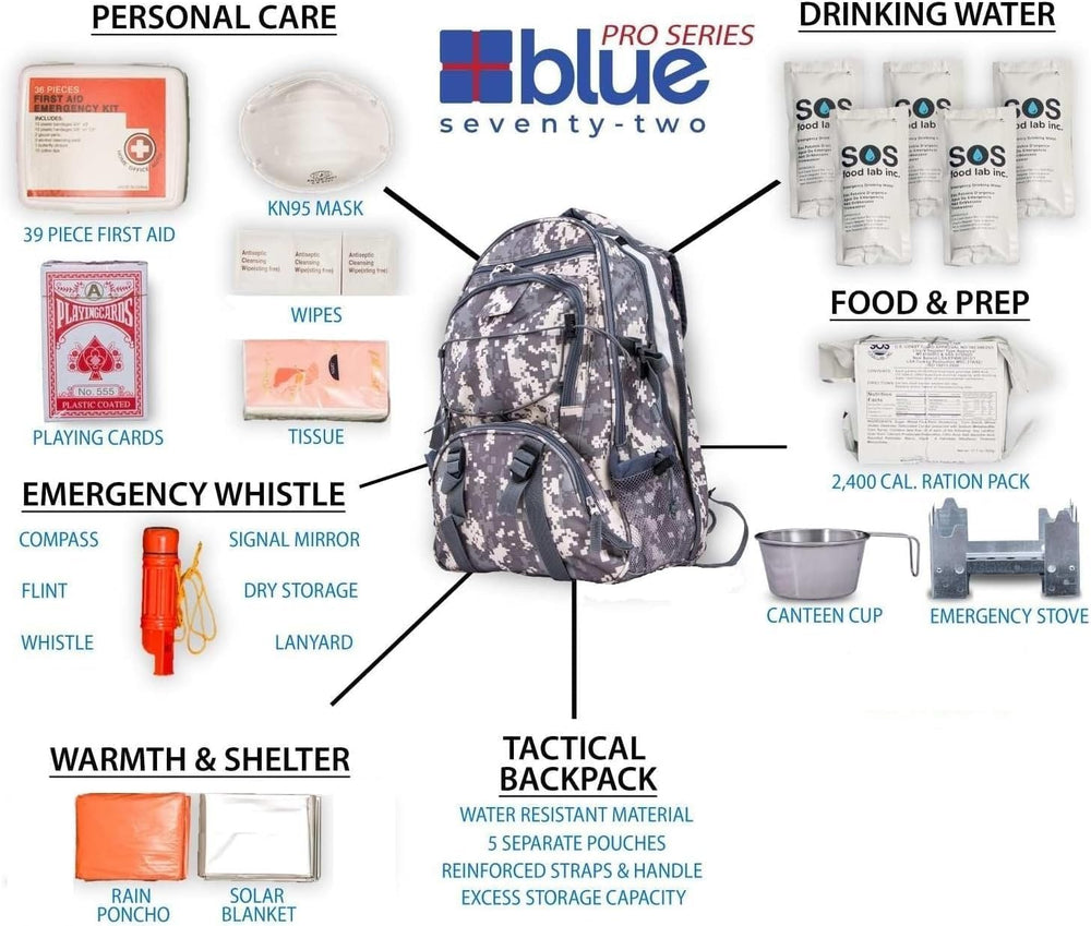 Blue Seventy-Two - Pro Series - Camo Deluxe 72 Hour Emergency Backpack Surviv...