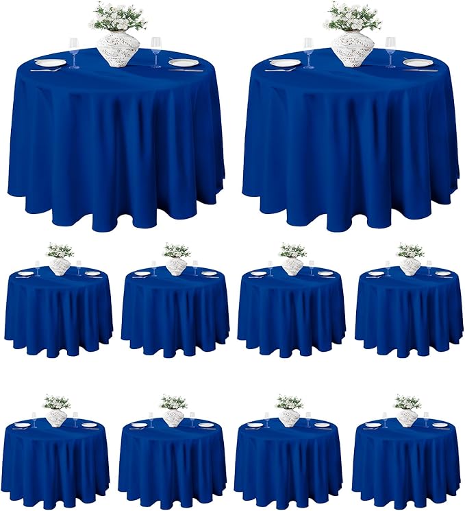 VidaFete Tablecloth 10 Pack 120inch Round Table Cloth Polyester, Stain Wrinkle Resistant Polyester Dining Table Cover for Kitchen Dinning Party Wedding Round Tabletop Buffet Decoration(Royal Blue)