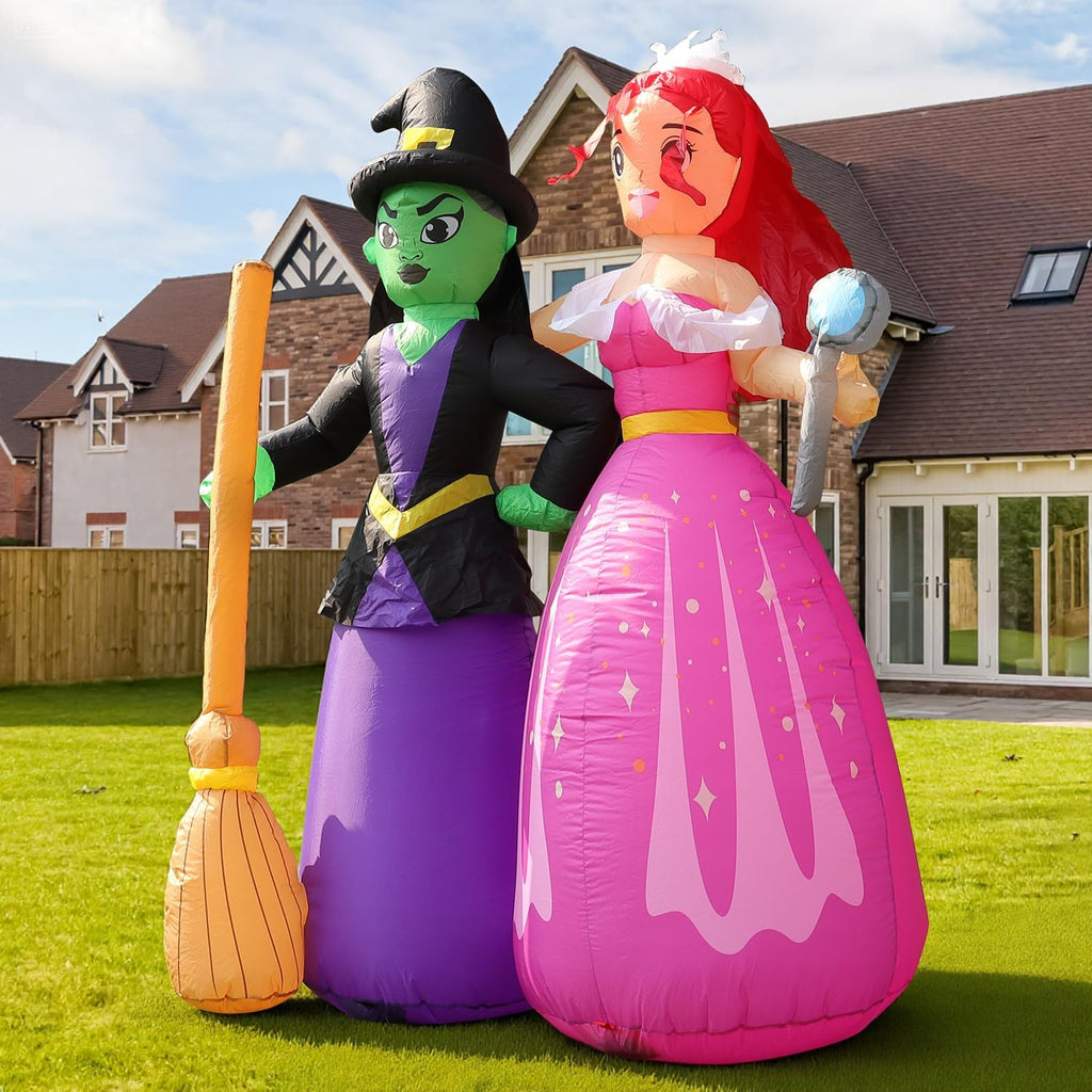 6ft halloween inflatable witch sisters with magic wand, side view