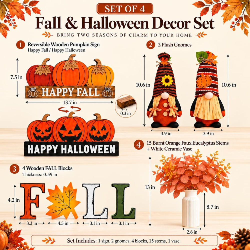 4 Pcs Fall Halloween Decorations for Home Mantel Table Centerpieces