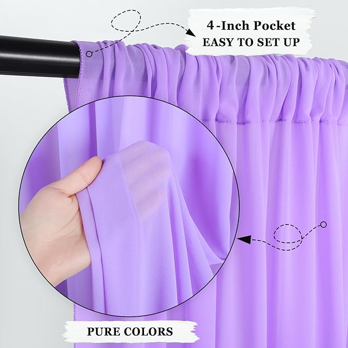 DUOBAO Lavender 5x20ft Chiffon Drapes | Elegant Sheer Wedding Backdrop Curtains | Perfect for Tent, Banquet Hall, and Photography