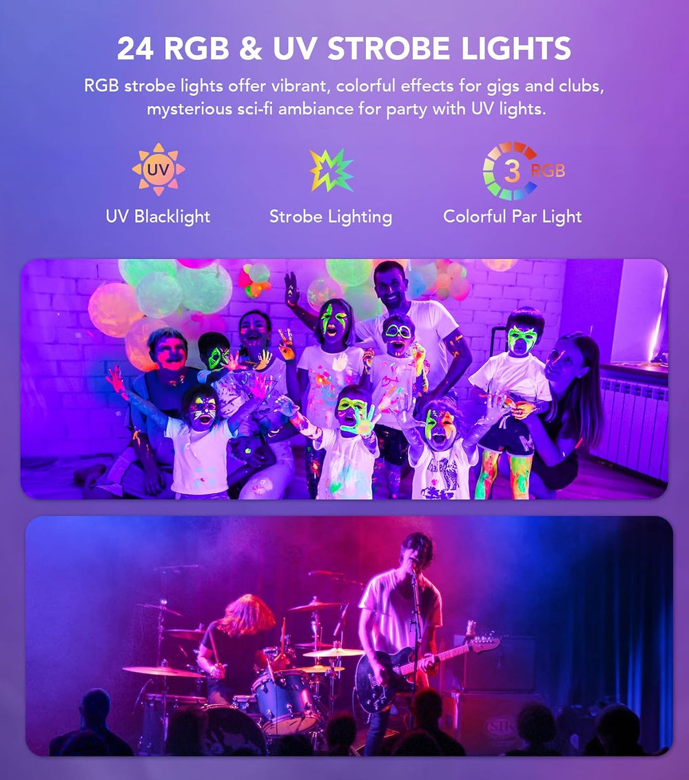 Pro 6 in 1 Disco Lights for Parties, RGBW Strobes, Laser Shows