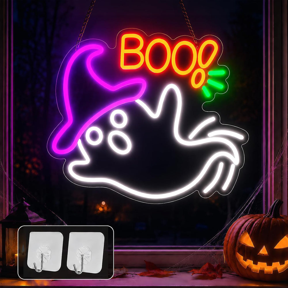 Halloween Neon Sign for Wall Decor, Flashing Halloween Led Sign, Ghost Neon S...
