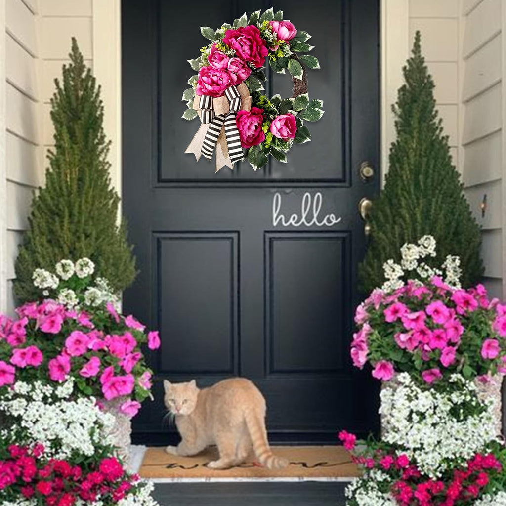 vofuly spring summer wreath for front door,hot pink showing dimensions