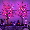 [Timer] 2 Pack Halloween Decorations Indoor, 24 Inch Lighted Black Halloween Tree with 24 Orange & Purple Lights, USB or Battery Powered Spooky Tabletop Tree for Home, Party, Fireplace & Holiday Decor