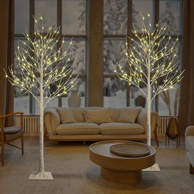 LIGHTSHARE 8 Feet 132L LED Birch Tree Lights, Pack of 2, Warm White, for Holiday Party and Christmas Decoration, Indoor and Outdoor Use