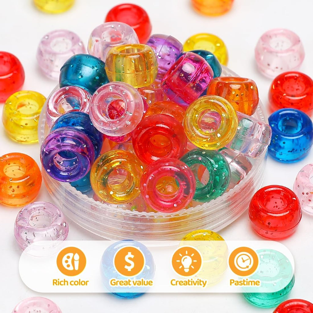 bundooraking 8000pcs pony beads bulk, glitter plastic beads shown in use