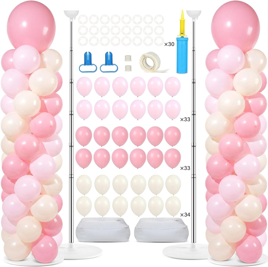 2 Sets Adjustable Balloon Column Stand Kit with Bases（Blush Pink）
