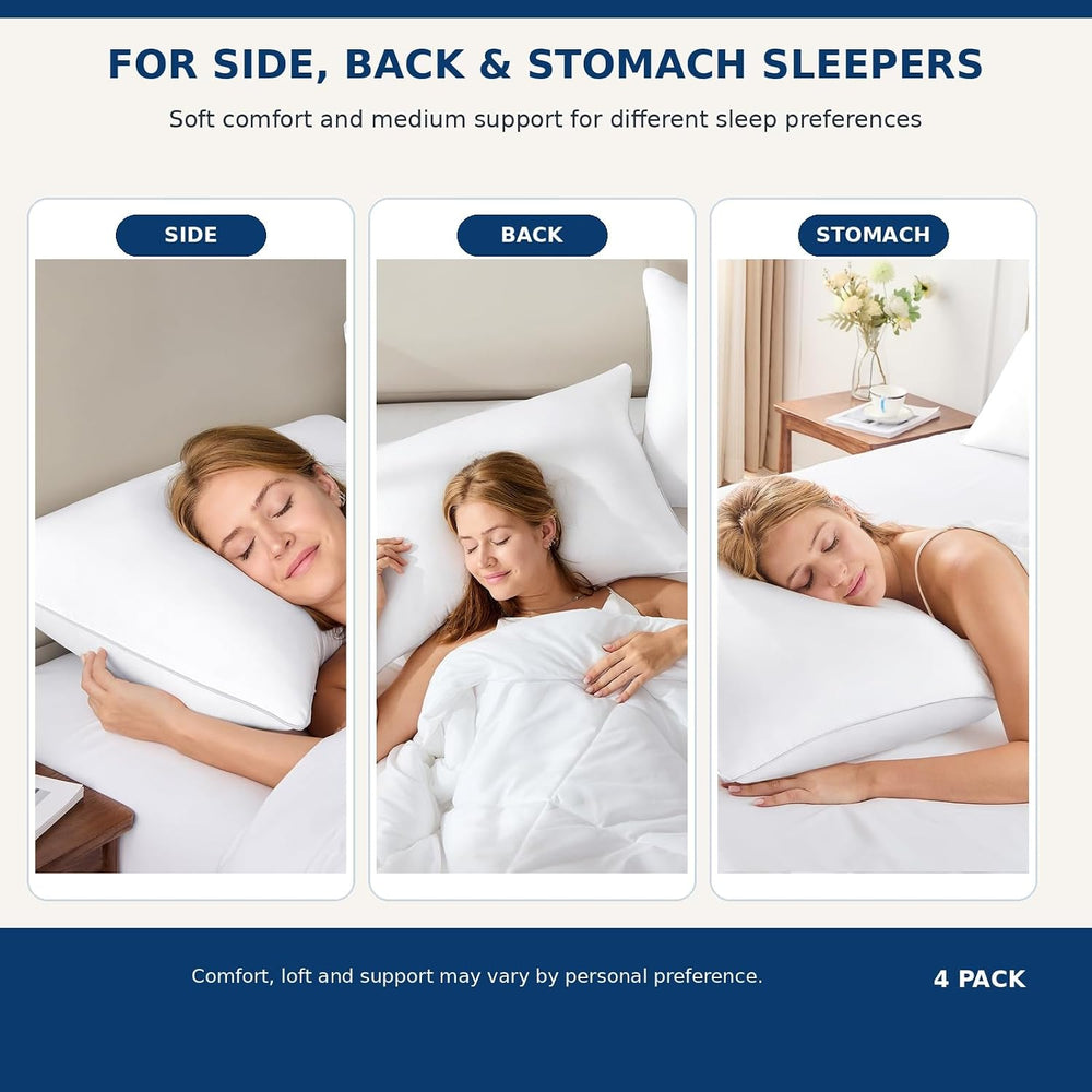 CozyLux Bed Pillows Standard Size Set of 4, 18" x 26", Medium Support