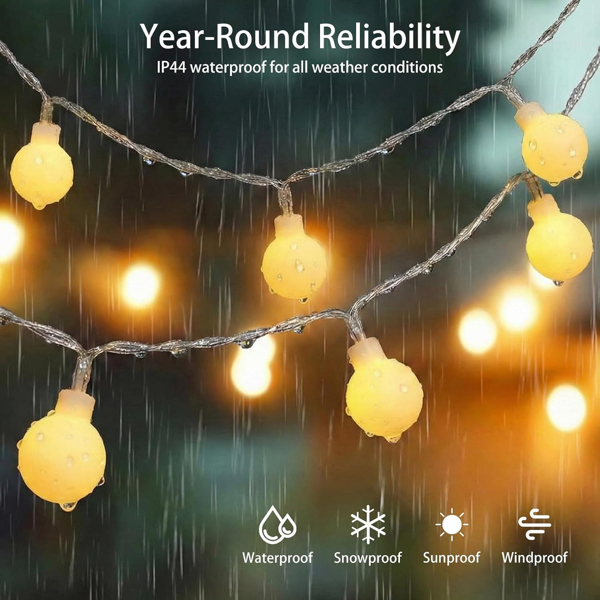 100 led shatterproof globe string lights, 33ft warm, front angle view