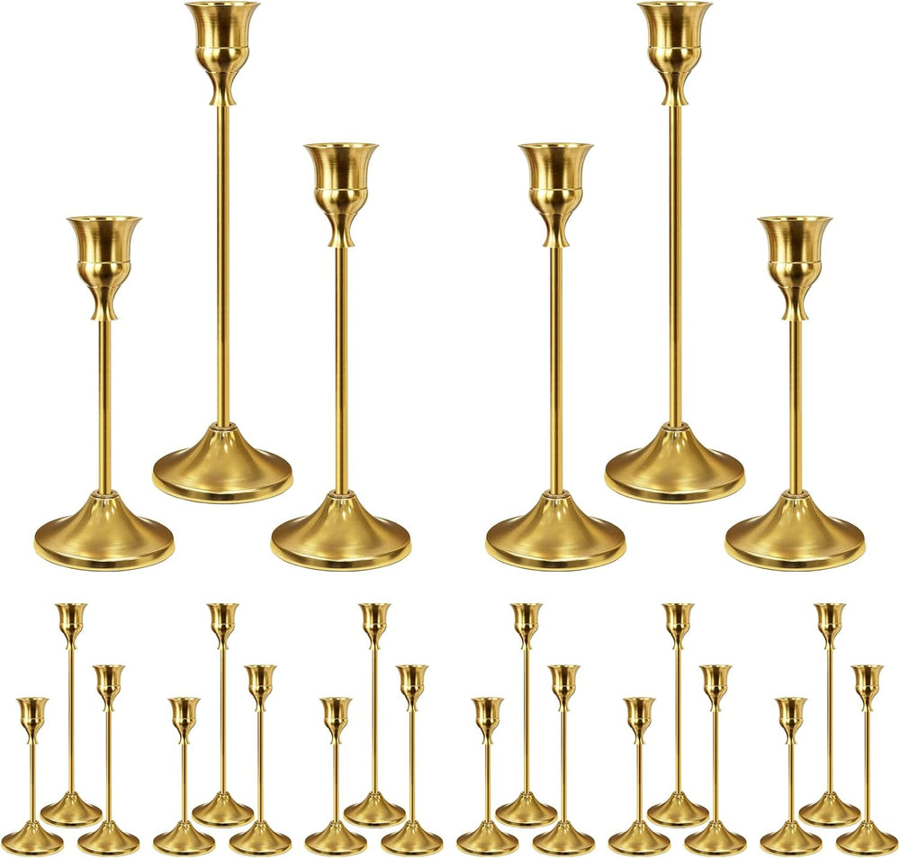 24Pcs Gold Taper Candle Holders, Vintage Centerpieces Candlestick Holder