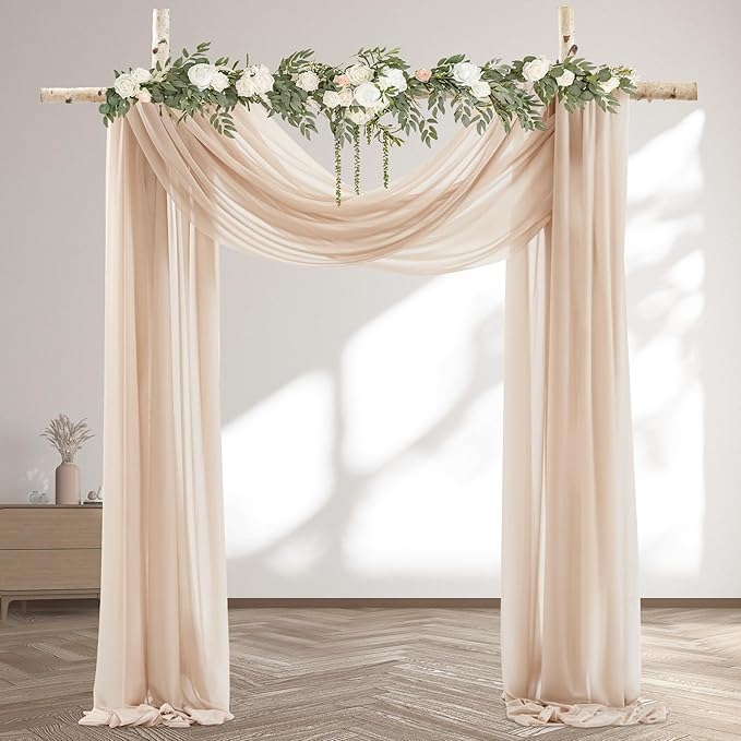 30" x 20Ft Wedding Arch Draping Fabric, 3 Panels Dark Champagne Sheer Curtain Drapes Extra Wide & Long Backdrop Curtains for Wedding Arch Ceremony Birthday Party Decorations