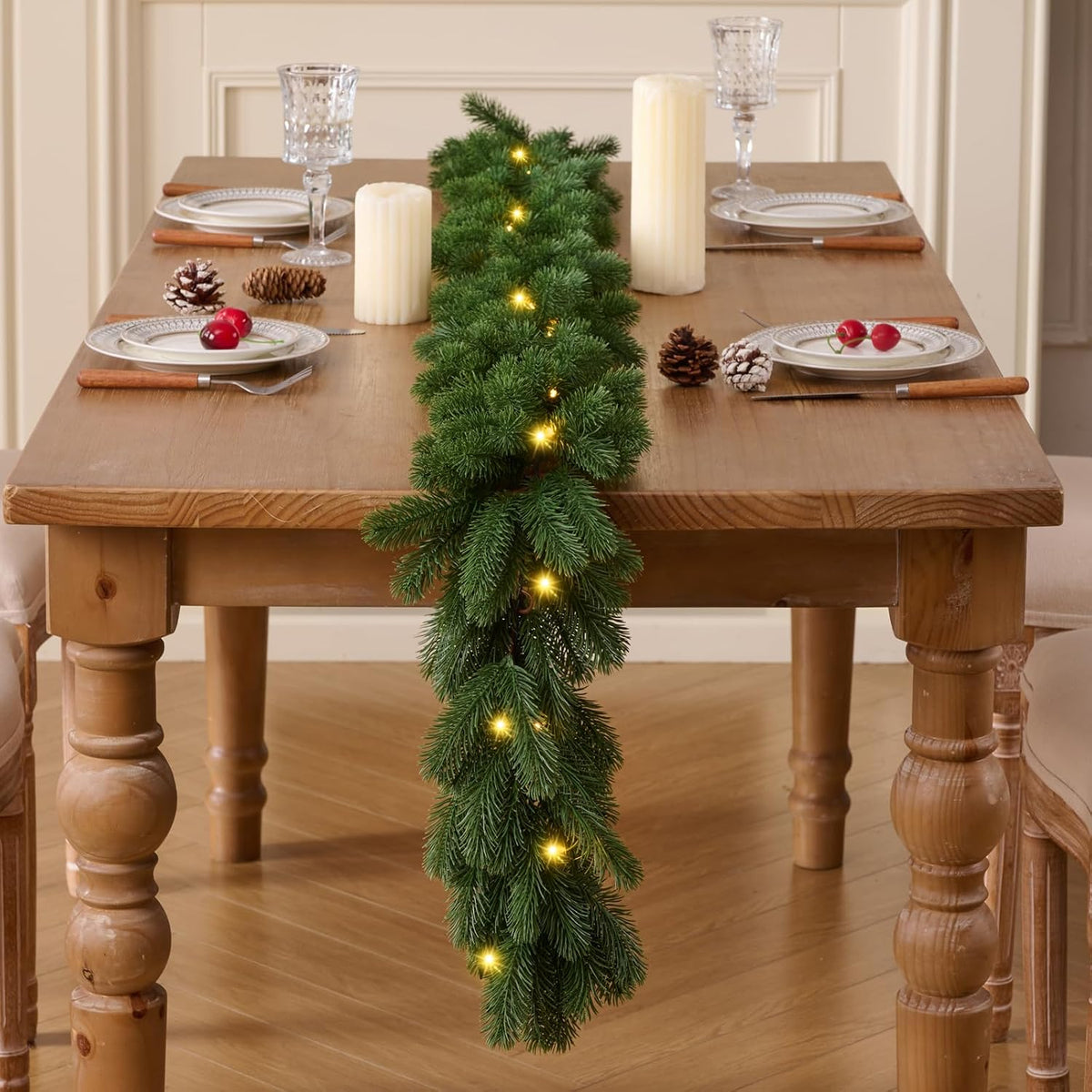 6FT 1Pcs Prelit Realistic Faux Norfolk Pine Garland for Christmas Decor
