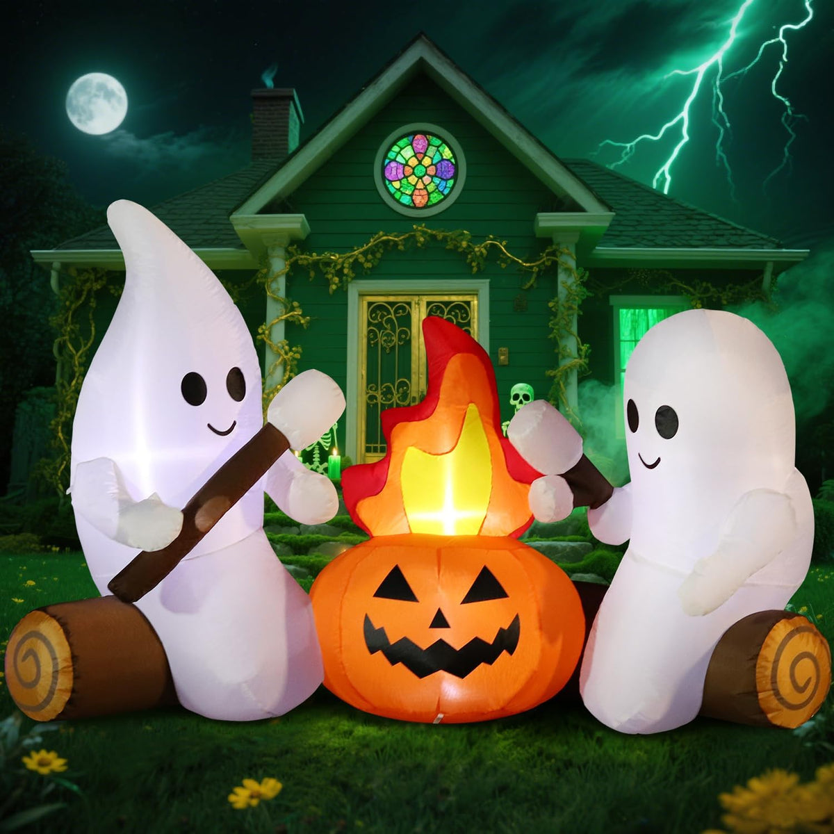 domkom 6ft halloween inflatable blow up decorations, cute shown in use