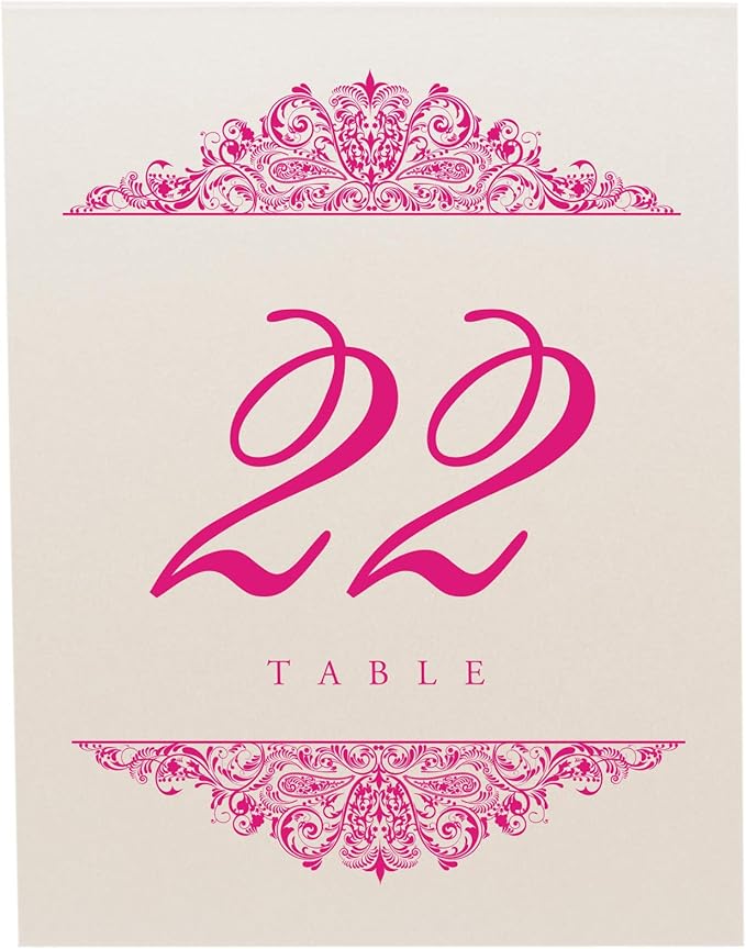 Paisley Wedding Table Numbers (Select Color/Quantity), Champagne, Fuschia, 1-60, Double Sided, Tent or Use in a Stand, Great for Parties & Restaurants - Made in the USA