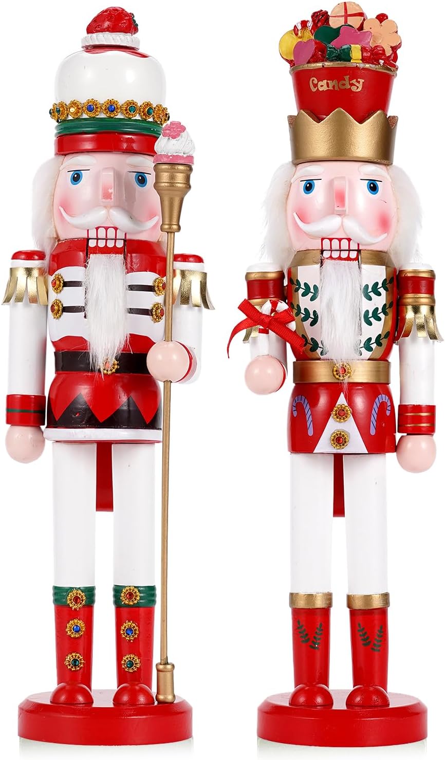 2 Pcs Wooden Christmas Decorations Nutcracker Soldier, 38CM Traditional Painted Nutcracker Figures,Festive Collectible Christmas Party for Home Fireplace Christmas Tree Party Decoration