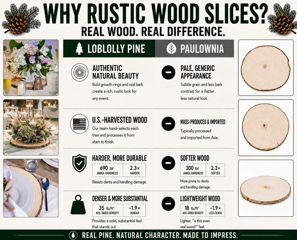 set of 8 large (11-12) inch rustic wood, package contents