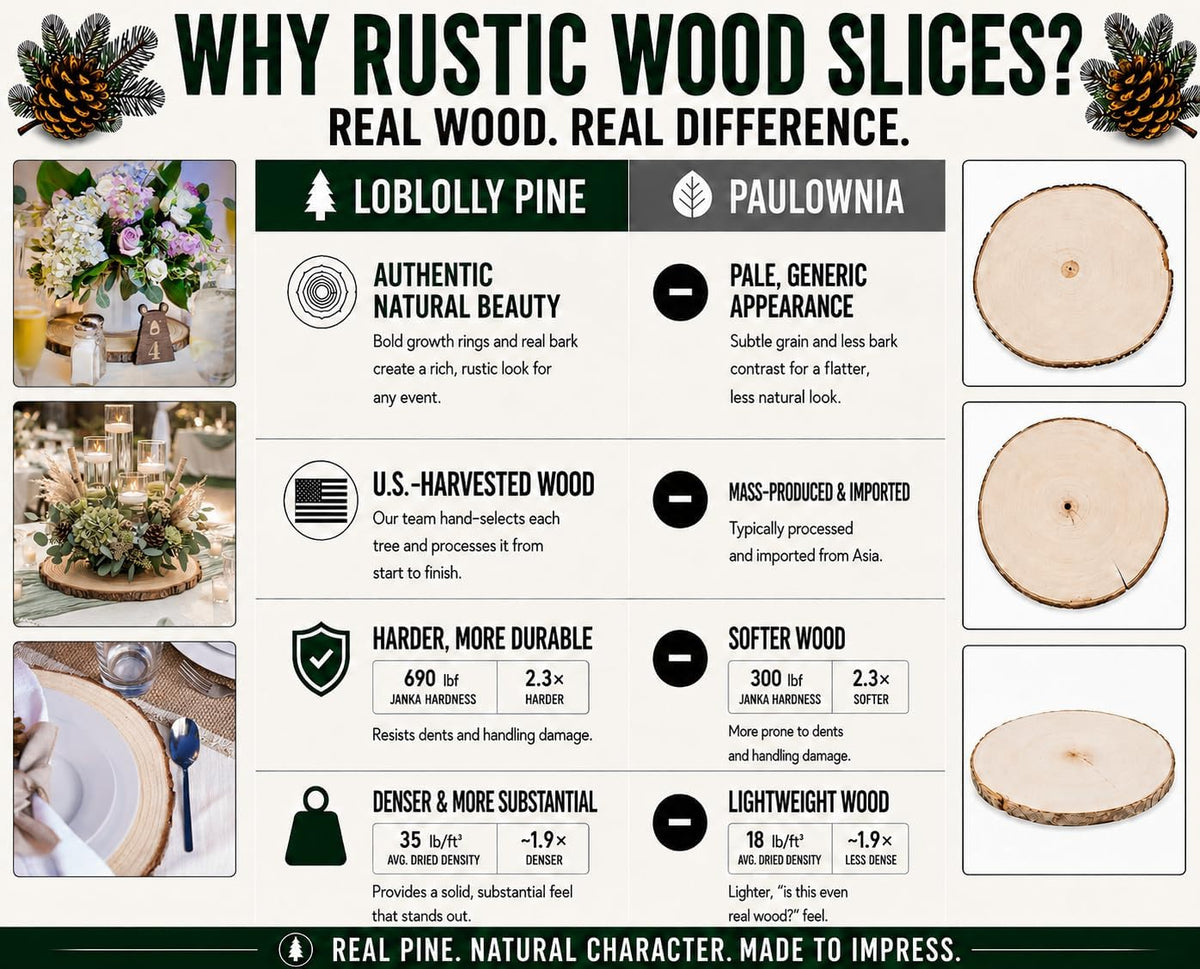 set of 8 large (11-12) inch rustic wood, package contents
