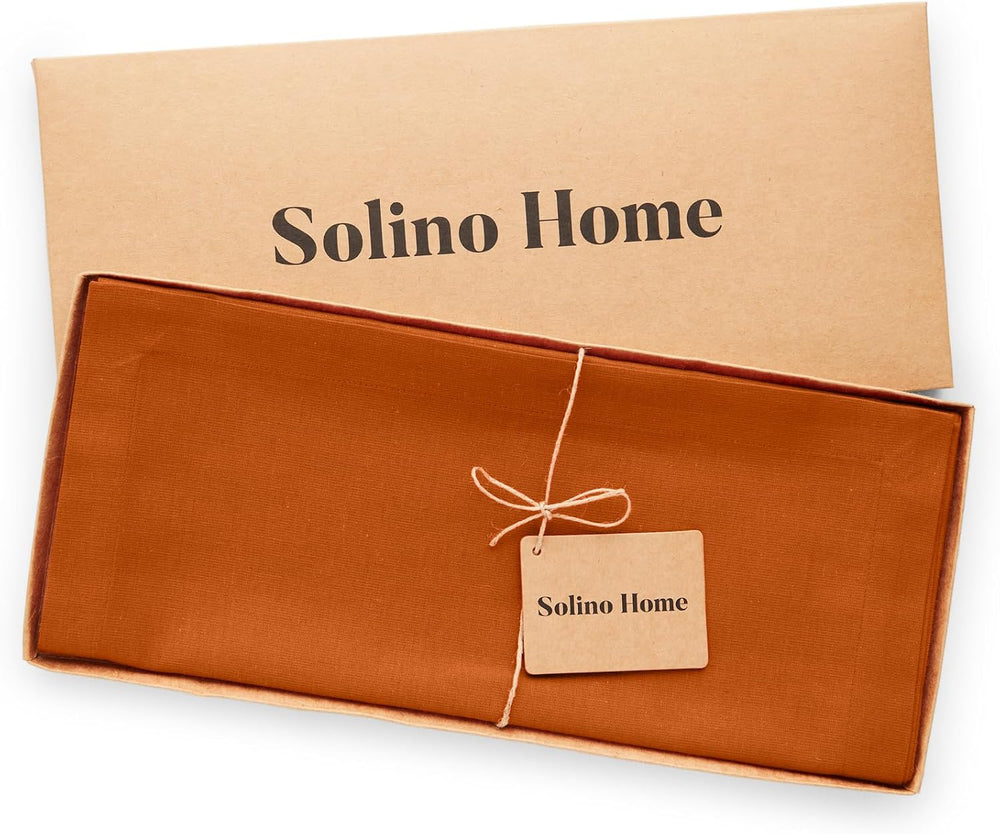 Solino Home Cotton Linen Dining Table Runner Cinnamon Long, Dru 14 x 108 in