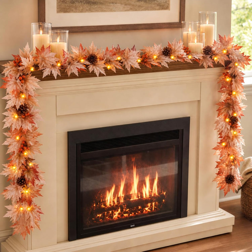 Fall Decorations for Home 9FT Fall Garlands with Lights Large Maple Leaves wi...