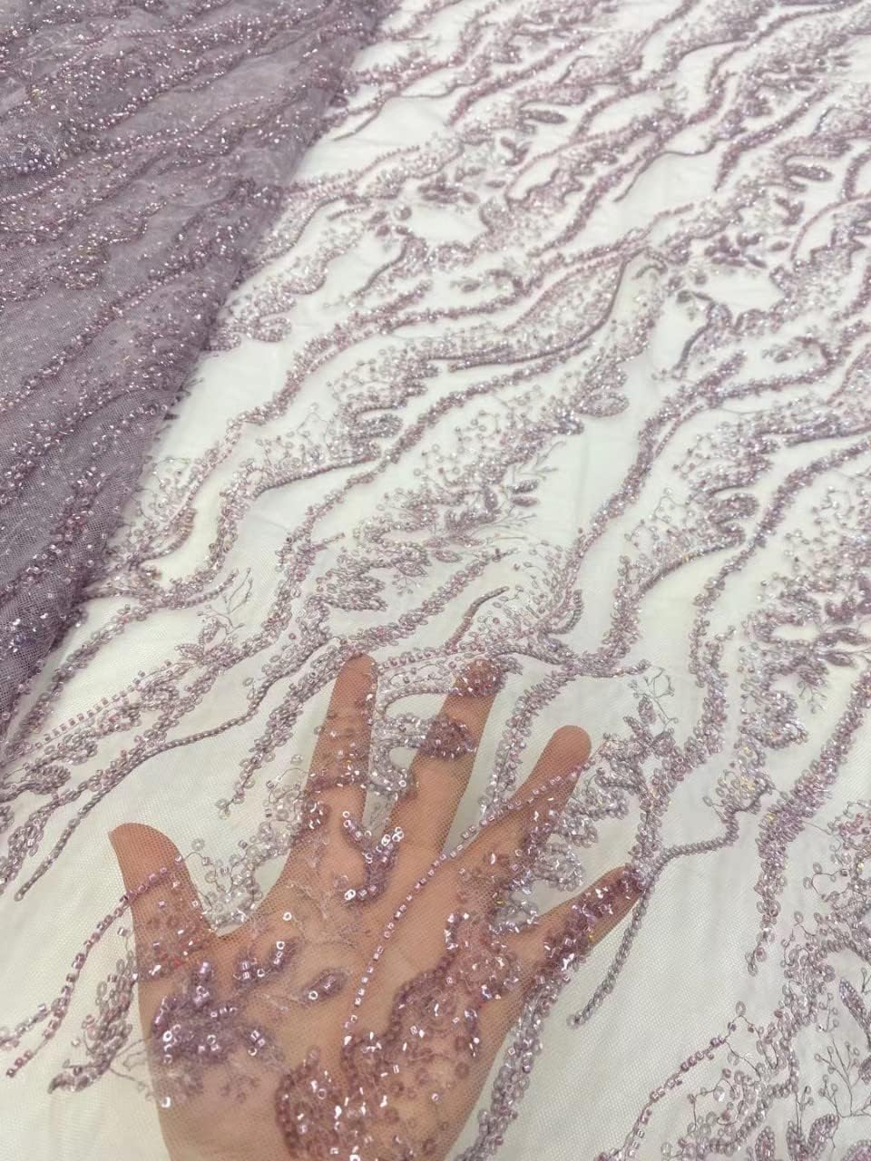 embroidered sequin african lace heavy craft beading glitter, close-up detail