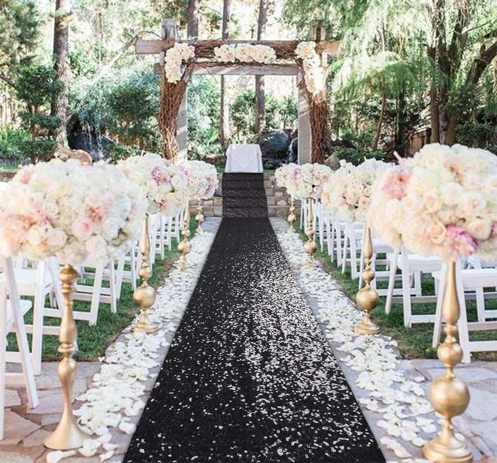 DUOBAO Sequin Aisle Runner, Black, 4FT x 15FT