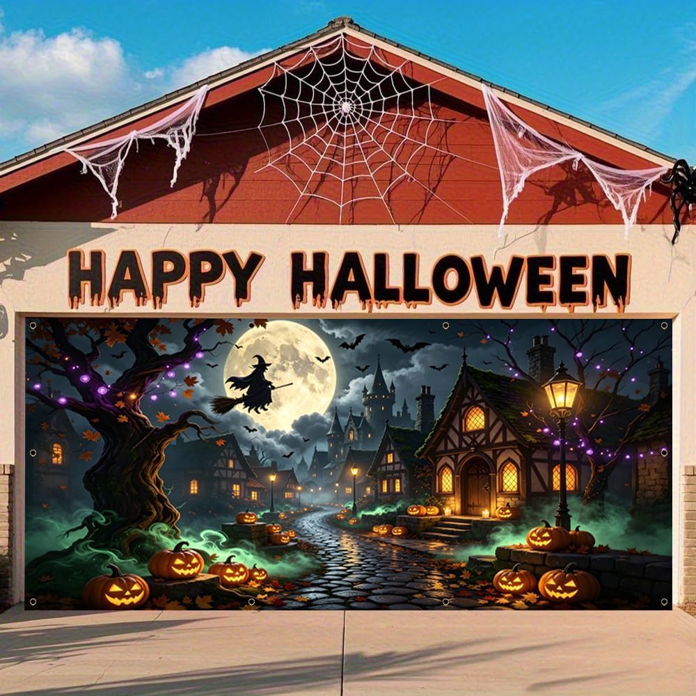 7x16ft Garage Door Halloween Cover Haunted House Halloween Garage Decor